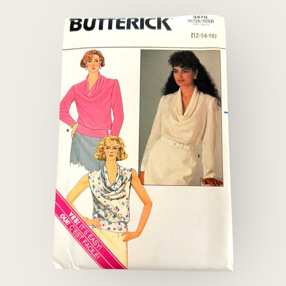 Vintage 1980s Butterick Sewing Pattern 3470 Misses Blouse Size 12-16
